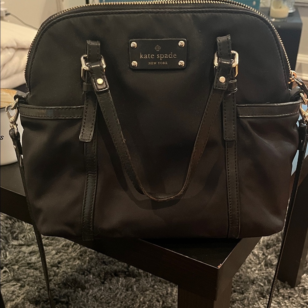 Kate Spade Black nylon Handbag with Striped Lining